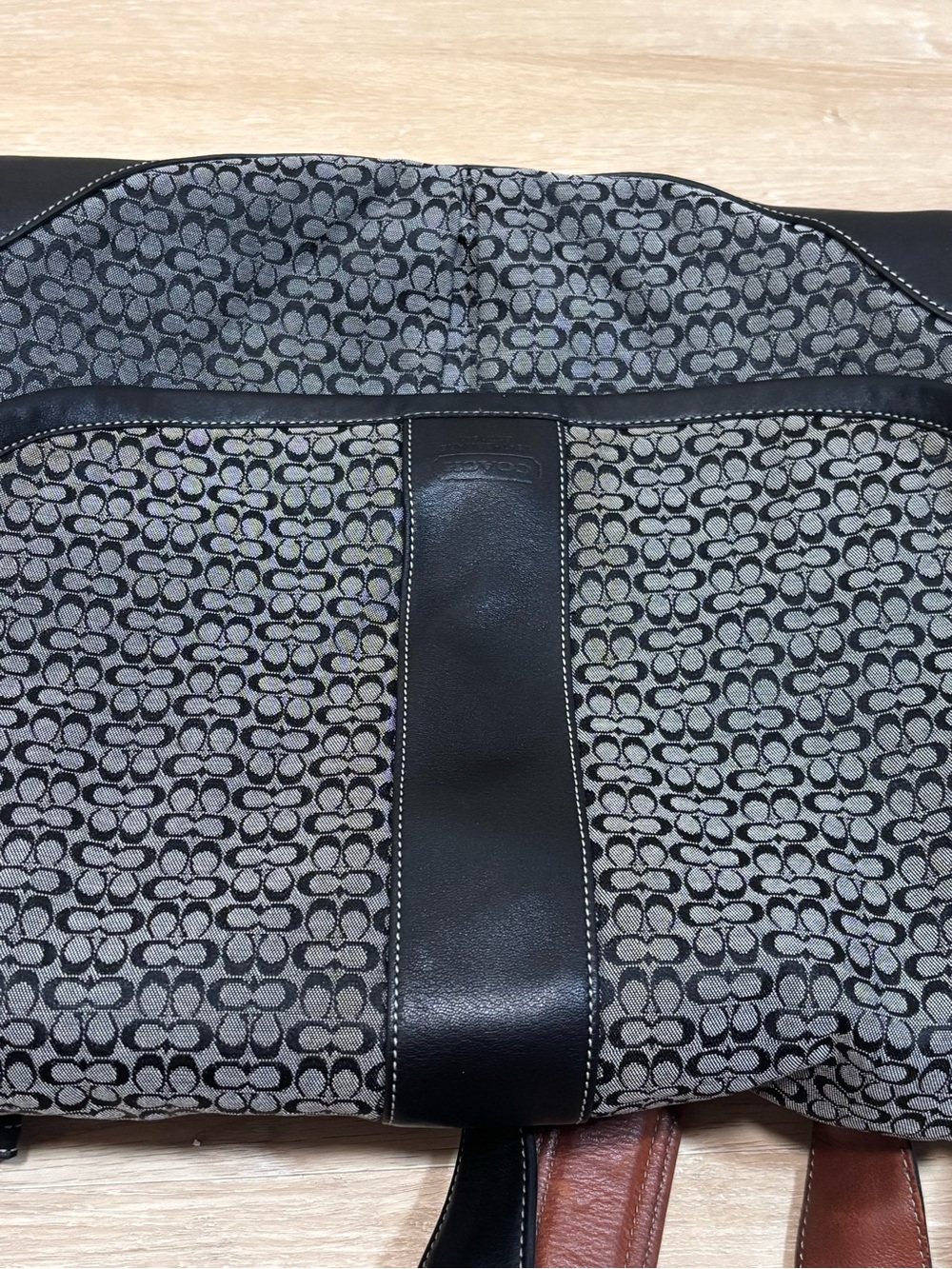COACH Signature Black Grey Jacquard & Leather Crossbody Saddle Bag - Picture 9 of 14